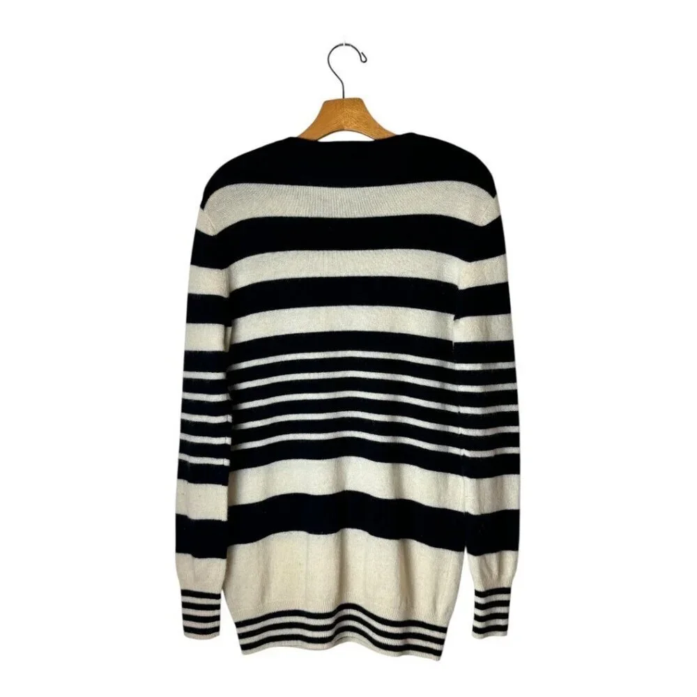 Equipment Cashmere Striped Sweater Women Small Black Ivory Knit Quiet‎ Luxury